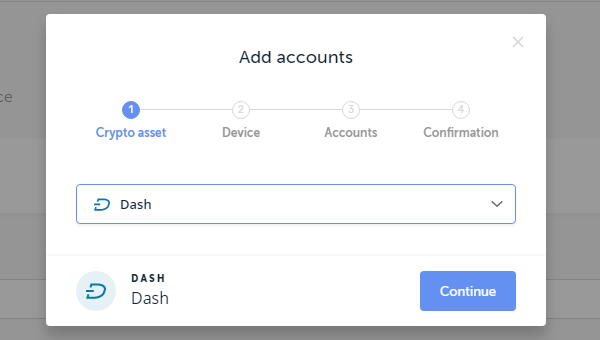 DASHを選択します。すると「Continue」のボタンが出てきますのでクリックします。