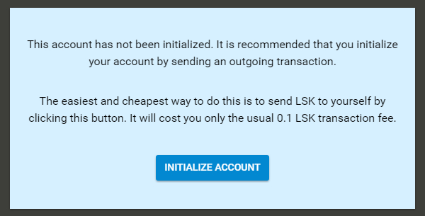 Liskish Walletにアカウントの初期化をしましょうというメッセージが表示